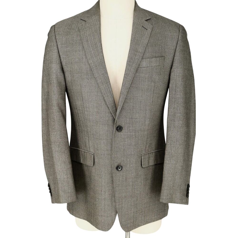 Michael Kors Sport Coat Mens 40L Gray Silk Wool Herringbone Jacket Blazer Preppy